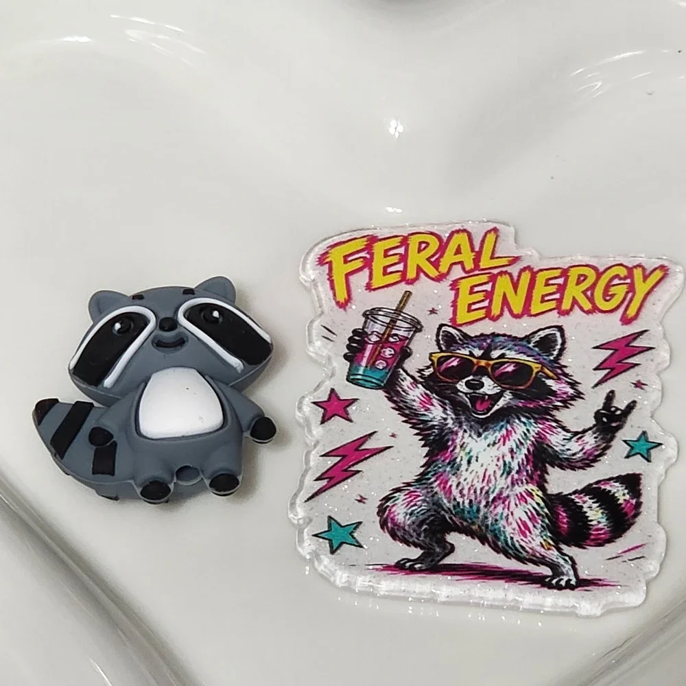 Feral Energy Flatback Focal Bead Beaded Pen Badge Flats Planar Acrylic Raccoon